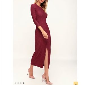 Burgundy Striped Ribbed Midi Dress NWT